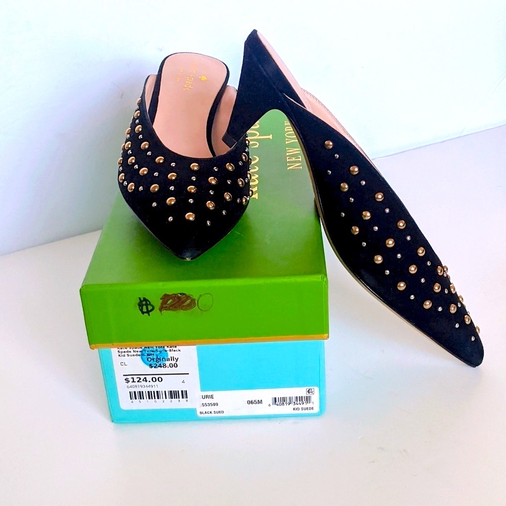 Kate Spade Vintage Studded Kitten Heels Black Suede Surie Y2K